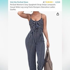 Lightly worn causal navy strip wide leg jumpsuit - small